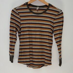 Free People Olive Multicolor Striped Top